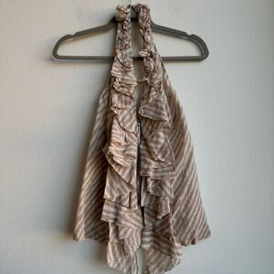 Stella McCartney Ruffle Zipper Front Halter Neck Blouse Feminine Size 40 Medium